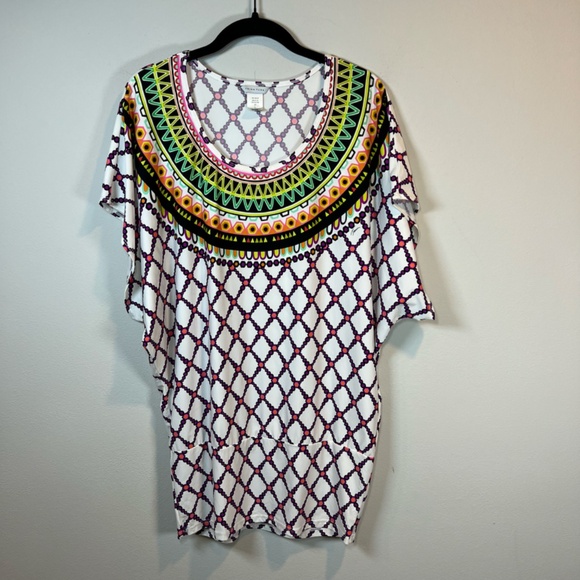 Trina Turk Women's Kon Tiki Colorful Print Swim Cover Up Tunic Beach Dress Large - Picture 3 of 14